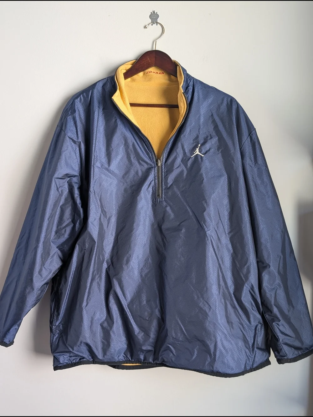 VTG Nike Jordan 1/2 Zip Windbreaker Men XL Blue Fleece Lined Ripstop Reversible